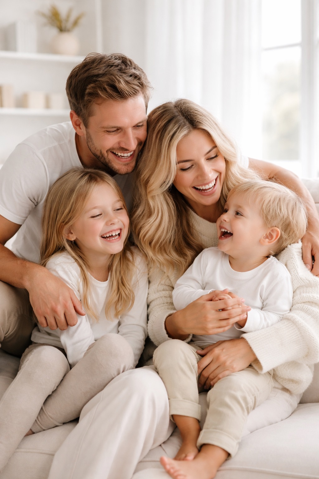 Glad familj hemma med Stodona